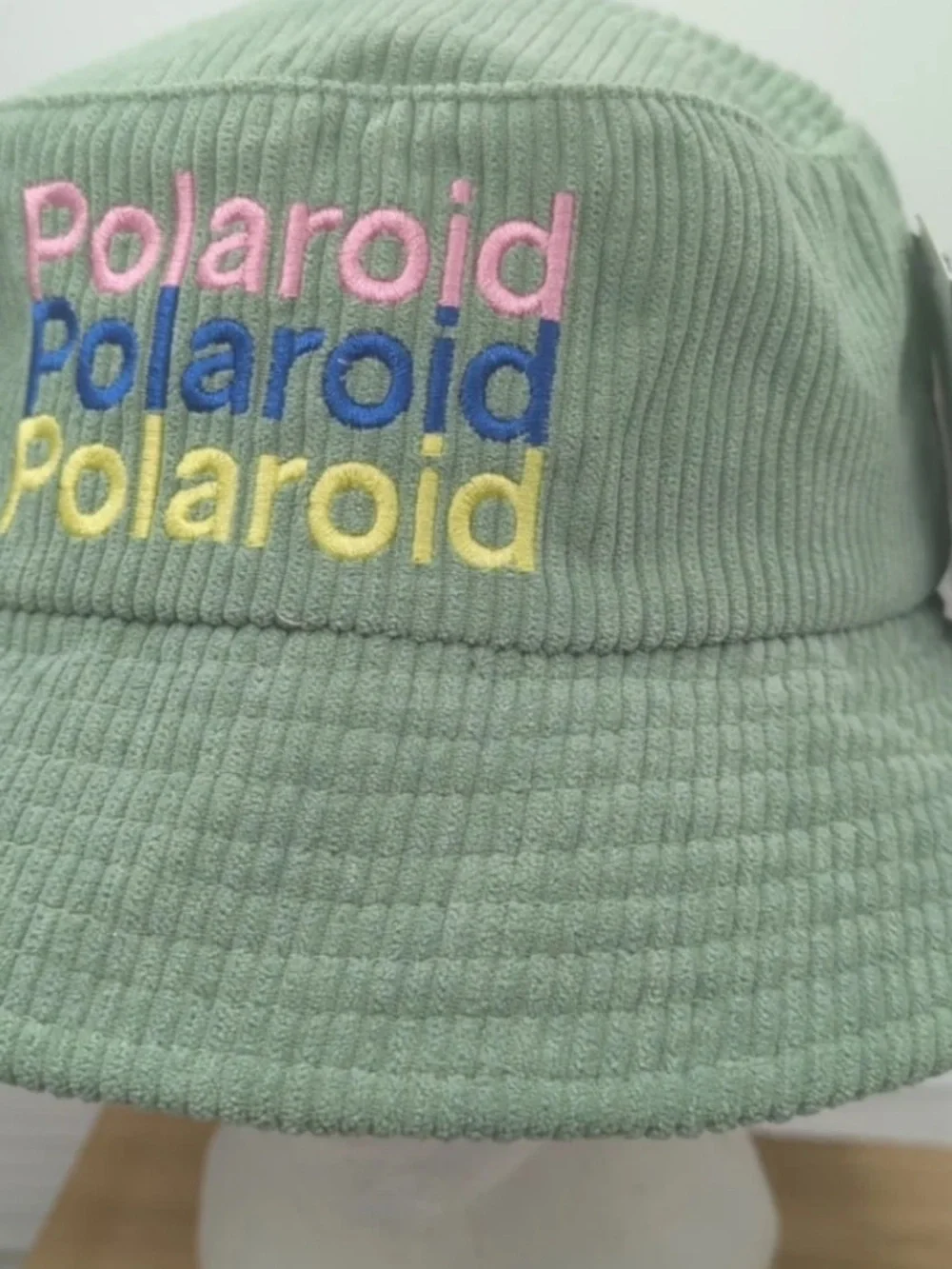 Polaroid Mint Corduroy Bucket Hat with Embroidered Multicolor Logo